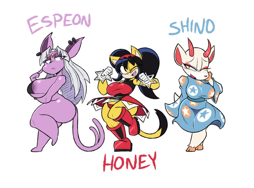 animal_crossing big_breasts breasts espeon female honey_the_cat nonarycubed pokémon_(species) pokemon pokemon_(species) shino_(animal_crossing) sonic_(series) sonic_the_hedgehog_(series) thick_thighs wide_hips