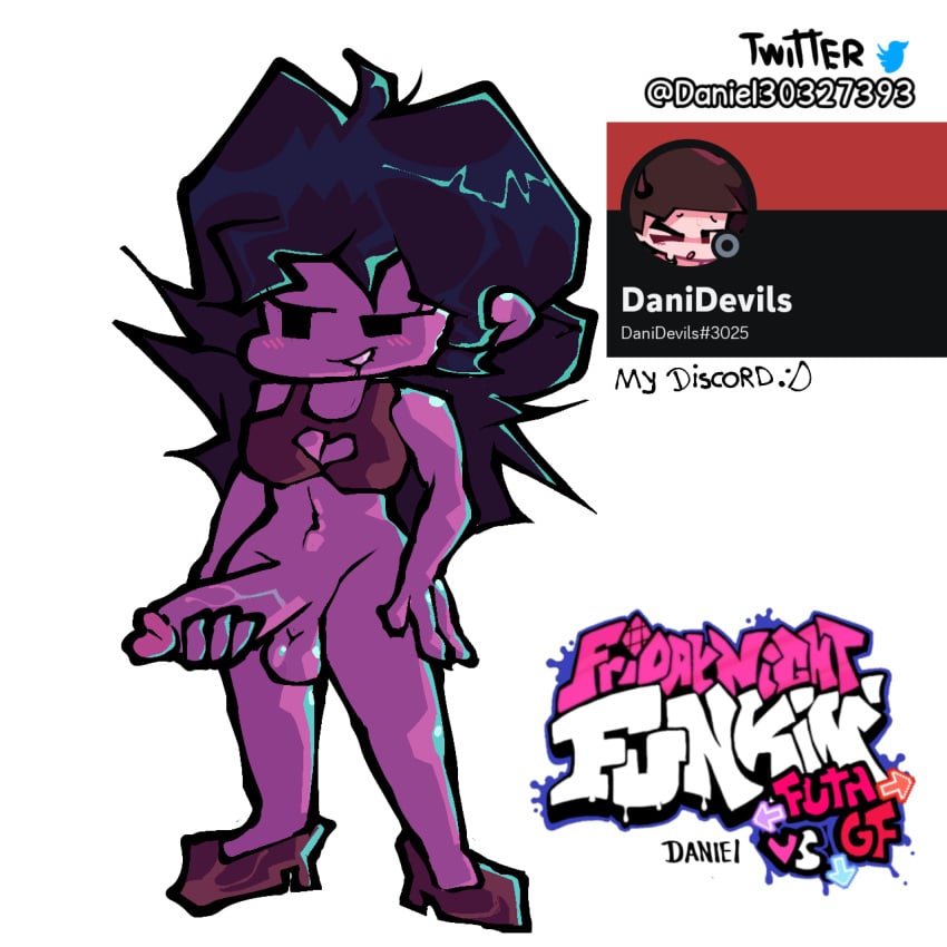 1futa balls big_balls big_breasts big_penis big_thighs bottomless breasts brown_hair clothed clothing danielito dickgirl erection friday_night_funkin friday_night_funkin_mod futa_only futanari girlfriend_(friday_night_funkin) huge_ass human humanoid humanoid_penis intersex partially_clothed penis simple_background solo standing text