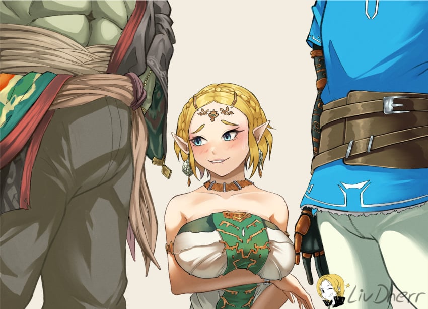 1girls 2boys arms arms_holding_breasts_up big_breasts biting_lip blonde_female blonde_hair blowjob blue_eyes blush braid braided_hair breasts breath_of_the_wild censored censored_penis clothed dark-skinned_male earings elf elf_ears elf_female elf_girl eyebrows eyelashes female ganondorf ganondorf_(tears_of_the_kingdom) gerudo green_skin hi_res high_resolution highres humanoid hylian imminent_blowjob imminent_handjob imminent_oral light-skinned_male light_skin light_skinned_female link link_(breath_of_the_wild) link_(tears_of_the_kingdom) liv_dherr mosaic_censoring necklace nintendo on_knees pale_skin partial_male pointy_ears princess_zelda sweat tears_of_the_kingdom the_legend_of_zelda threesome white_skin zelda_(breath_of_the_wild) zelda_(tears_of_the_kingdom) zonai_outfit