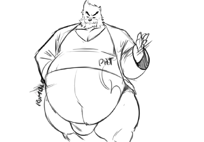 anthro bear belly big_belly bulge itzcharlie kosmonius kumatetsu male male_only monochrome overweight overweight_male slapping solo solo_male the_boy_and_the_beast