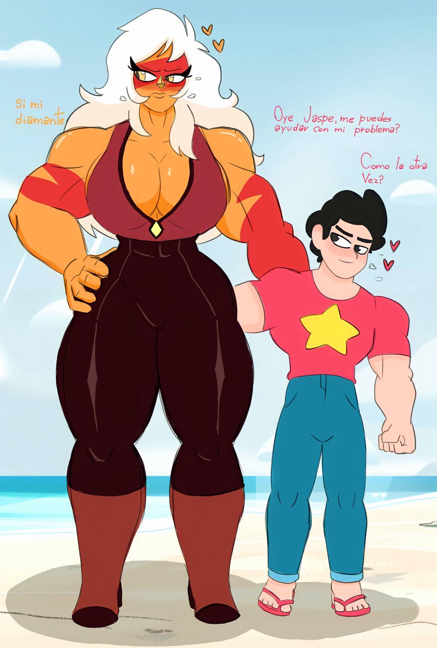 alien alien_female alien_girl cartoon_network cleavage female female_alien jasper_(steven_universe) male muscles muscular_female santiago951 spanish spanish_text steven_quartz_universe steven_universe tagme text