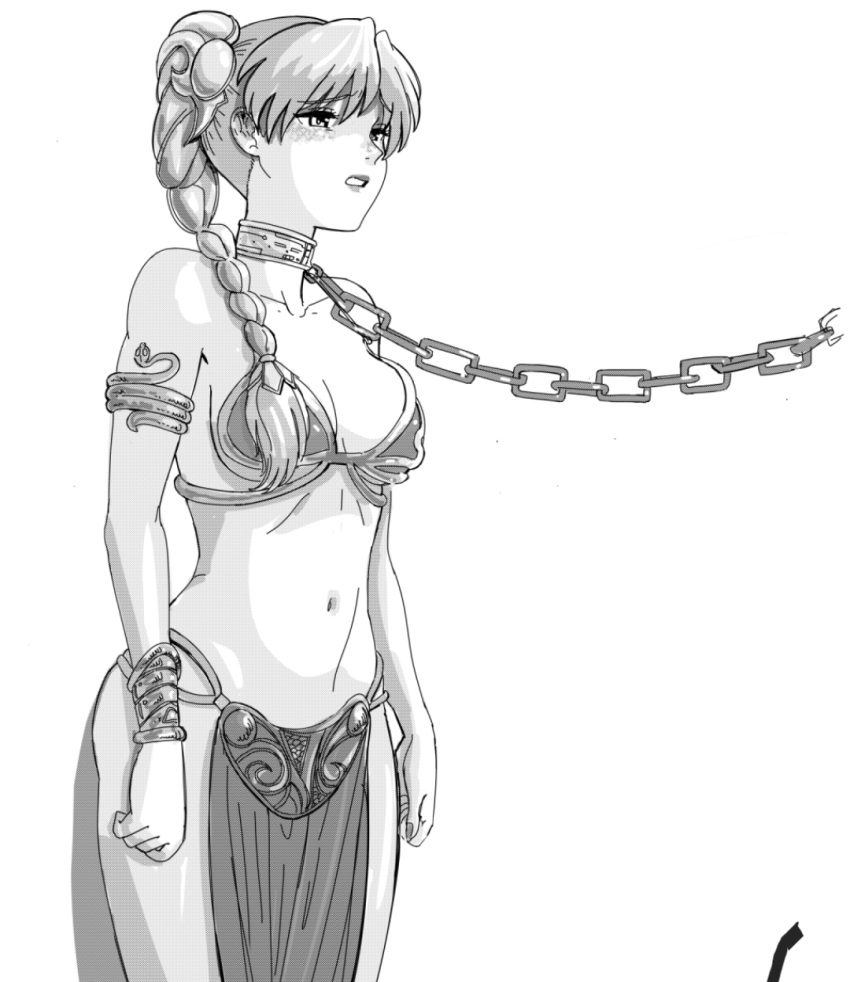 1girls asuka_langley_sohryu big_breasts bikini busty chain_leash cleavage collar female female_only harem_outfit jtsketch large_breasts leash loincloth monochrome navel neon_genesis_evangelion sad slave slave_bikini slave_collar slave_leia slave_leia_(cosplay) slave_outfit slavegirl