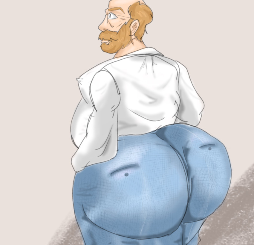 animehikaridesu balding beard bhm big_ass big_belly big_butt dilf dress_pants dress_shirt eric_(animehikaridesu) facial_hair hands_in_pockets huge_ass huge_butt looking_away looking_away_from_viewer male_only moobs overweight overweight_male sandy_blonde_hair solo_male wedgie wide_hips