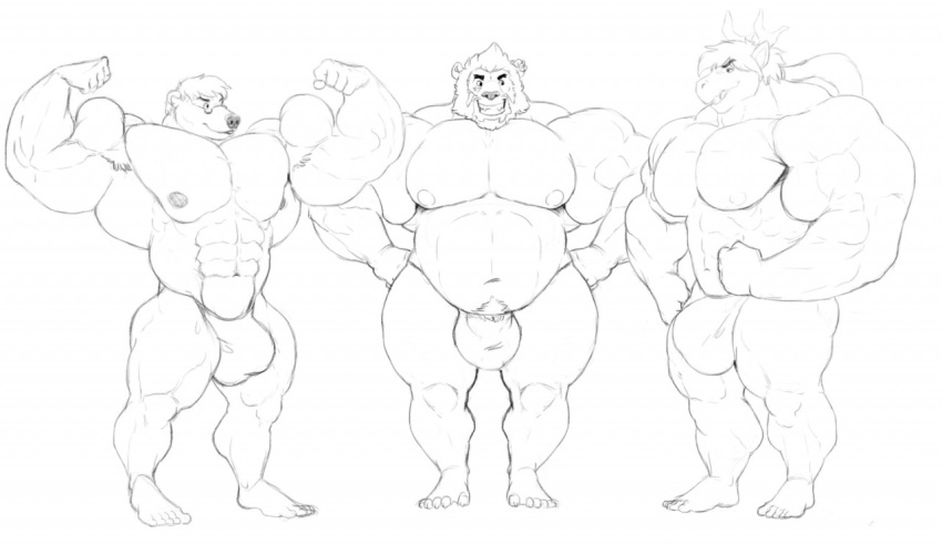 abs anthro bear big_bulge big_muscles bulge dragon flexing furry itzcharlie kosmonius male male_only musclegut muscles muscular muscular_male nipples panda pecs scalie speedo ursid