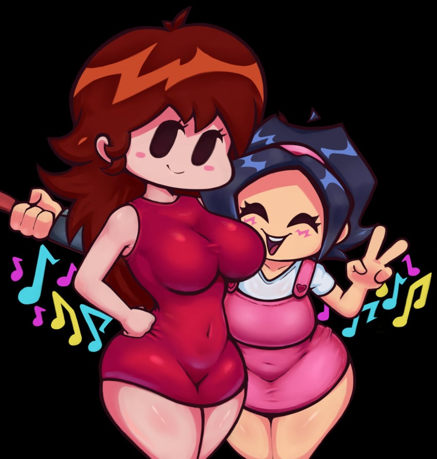 2023 2girls asian asian_female auburn_hair backstab breasts dress fnf friday_night_funkin girlfriend_(friday_night_funkin) imminent_backstab imminent_death knife long_hair musical_note nebssik nene_(newgrounds) newgrounds no_leggings no_legwear peace_sign pico's_school red_dress smile thick_thighs tits