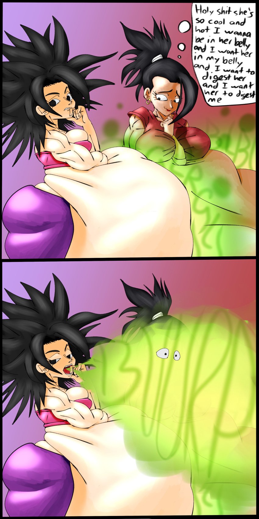 2girls ambiguous_prey ass big_belly big_breasts big_butt black_hair breasts burp burping burping_in_face caulifla despacito20 digestion dragon_ball dragon_ball_super female female_focus female_pred female_saiyan huge_belly kale multiple_girls muscular_female stomach_noises thick_ass thick_thighs thunder_thighs universe_6/universe_7 vore vore_belly yuri