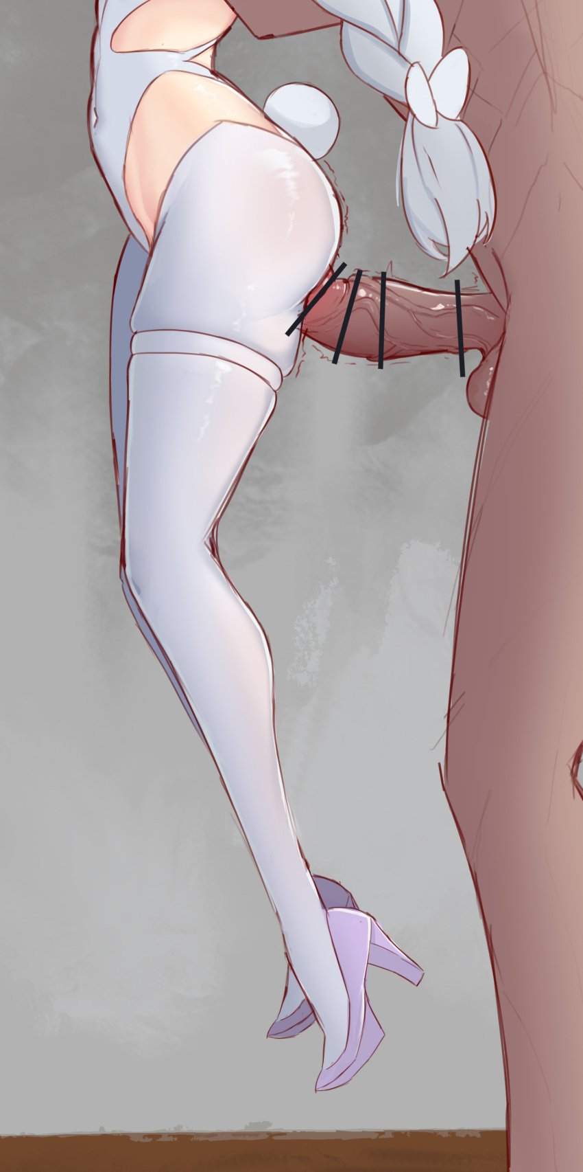 1boy 1girls alternate_costume azur_lane bar_censor before_sex censored dangling_legs dark-skinned_male dark_skin dlinne erect_penis erection heels height_difference high_heels le_malin_(azur_lane) le_malin_(listless_lapin)_(azur_lane) lifted_by_another light-skinned_female light_skin official_alternate_costume penis shoes smaller_female taller_male vichya_dominion_(azur_lane)