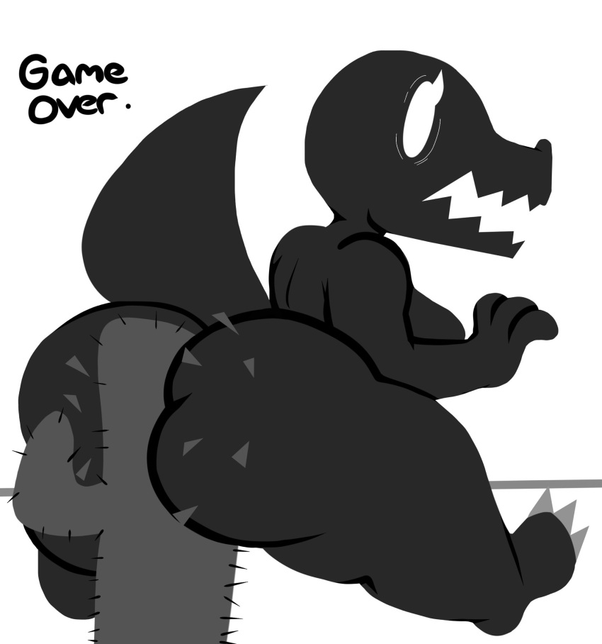 1girls big_ass big_breasts breasts bubble_butt buttjob cactus dinosaur dinosaur_(google_chrome) female game_over google google_chrome huge_ass injury lewdewott monochrome thorns tyrannosaurus_rex voluptuous