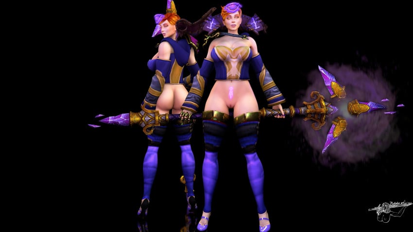 1girls 3d bellakvo big_breasts blizzard_entertainment high_heels human human_(world_of_warcraft) kirin_tor_symbol kirin_tor_tattoo liana_(bellakvo) light-skinned_female light_skin original_character pubic_tattoo red_hair short_hair solo tattoo thighhighs warcraft world_of_warcraft