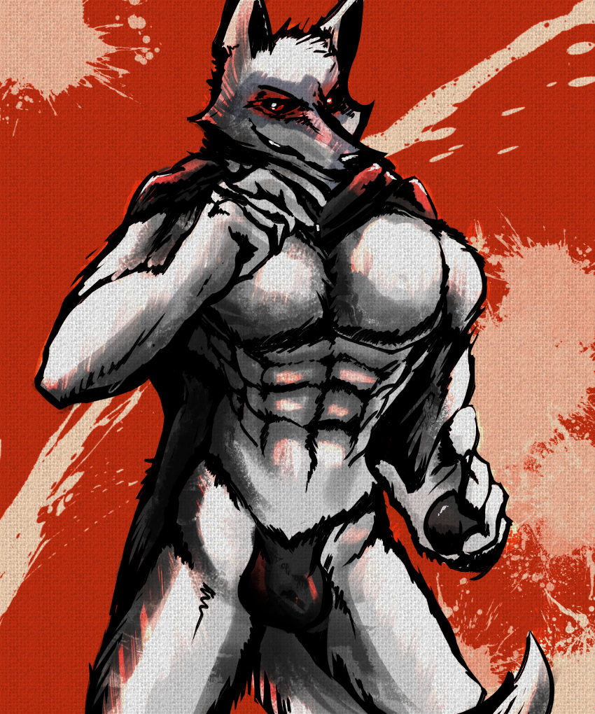 2023 5_fingers abs alternate_form anthro anthro_only arm_tuft belly_tuft biceps big_muscles black_cape black_claws black_nose black_thong blood blood_splatter bottomwear brachioradialis bulge canine cape cheek_tuft chest_tuft chin_tuft claws clothing colored death_(puss_in_boots) deltoids devious digital_media_(artwork) digital_painting_(artwork) dreamworks extensor_carpi facial_markings front_view fur_markings fur_tuft glistening_claws glistening_eyes glistening_nose glowing_eyes grey_body grey_fur grey_theme grin half-closed_eyes hand_raised happy head_tuft humanoid_hands leg_tuft light_body light_fur lighting looking_at_viewer looking_away male male_anthro male_only manly markings mask_(marking) muscles muscular muscular_anthro muscular_male open_smile painting_(artwork) pecs pointing pointing_at_viewer portrait pose puss_in_boots_(film) puss_in_boots_the_last_wish quads red_background red_eyes red_light red_lighting red_theme restricted_palette serratus serratus_anterior shaded sharp_claws shrek_(series) simple_background skimpy skimpy_bottomwear skimpy_thong skimpy_underwear smile smiling_at_viewer solo solo_anthro solo_male standing style_parody stylized tail_tuft thebigblackcod thong three-quarter_portrait tight_bottomwear tight_clothing tight_thong tight_underwear triceps tuft warm_colors warm_lighting white_background wide_stance wolf