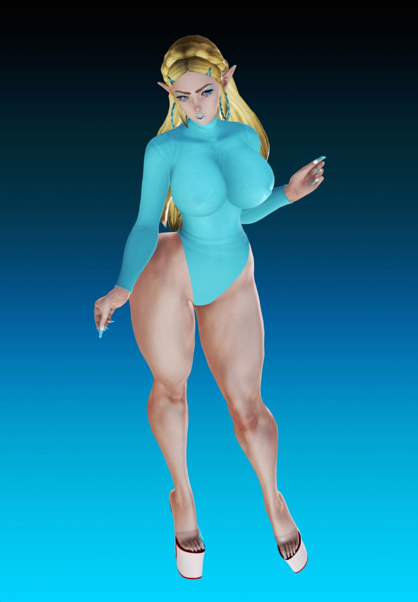 1boy 3d 3d_(artwork) athletic athletic_female big_ass big_breasts bimbo blonde_hair blue_eyes breast_implants breath_of_the_wild duckface fake_breasts fake_nails female female_only fit fit_female fitness hair_ornament heavy_makeup high_heels honey_select hoop_earrings hoop_earrings_oversized ihateasuka implants large_breasts legs leotard light-skinned_female light_skin lipstick long_nails long_toenails makeup muscular muscular_female muscular_legs platform_footwear platform_heels pointy_ears princess_zelda simple_background solo solo_female studio_neo the_legend_of_zelda thick_ass thick_eyebrows thick_lips thick_thighs wide_hips zelda_(breath_of_the_wild)