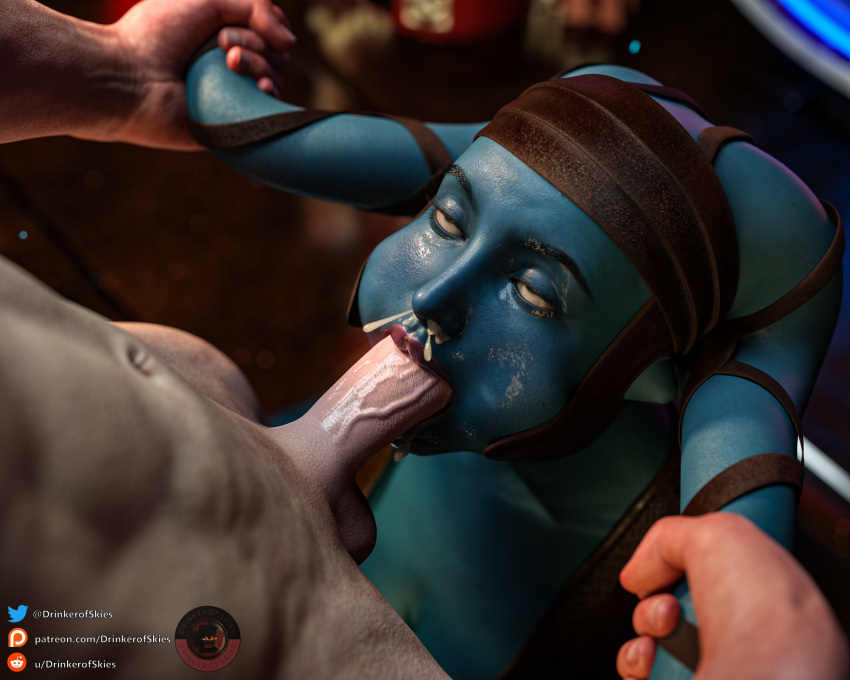 1boy 1girls 3d aayla_secura alien alien_girl alien_humanoid athletic athletic_female big_penis blowjob blowjob_face blue-skinned_female blue_skin bulging_cheek cheek_bulge cum cum_in_mouth cum_inside cum_out_mouth cum_out_nose dark-skinned_female dark_skin deep_blowjob deepthroat_mark dominant_human dominant_male drinkerofskies dubious_consent eye_contact eyes_open eyes_rolling_back facing_viewer fellatio female female_protagonist fit fit_female fucked_silly gag gagging heroine human human_male human_on_humanoid human_penetrating interspecies interspecies_domination interspecies_fellatio lekku lekku_pull light-skinned_male light_skin male male_orgasm male_penetrating_female messy mouthful oral oral_sex penis penis_in_mouth petite pulling_ears saliva saliva_trail sloppy sloppy_blowjob star_wars thick_penis throat_penetration twi'lek veiny_penis