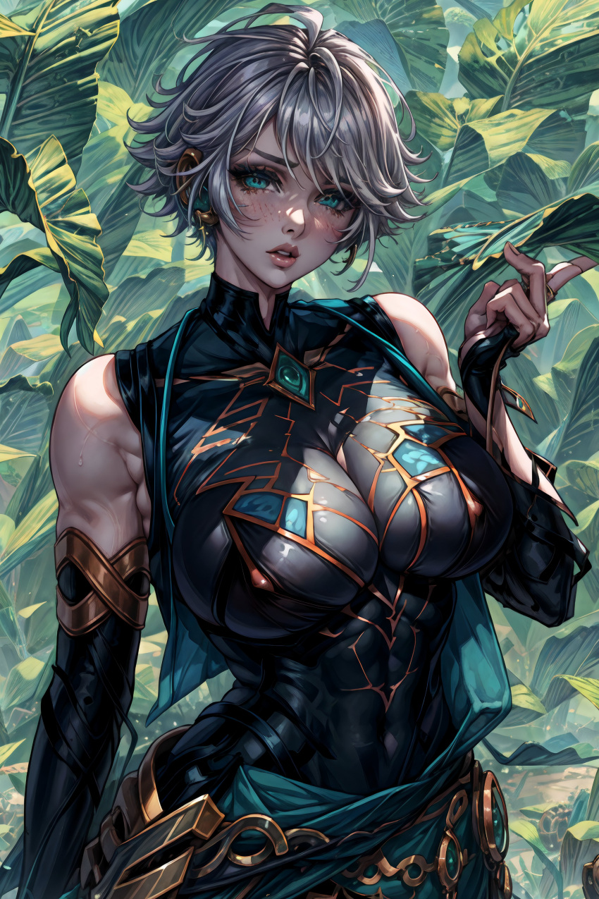 1girls ai_generated alhaitham_(genshin_impact) big_breasts breasts female female_only genderswap_(mtf) genshin_impact gray_hair rule_63 space_o_space stable_diffusion