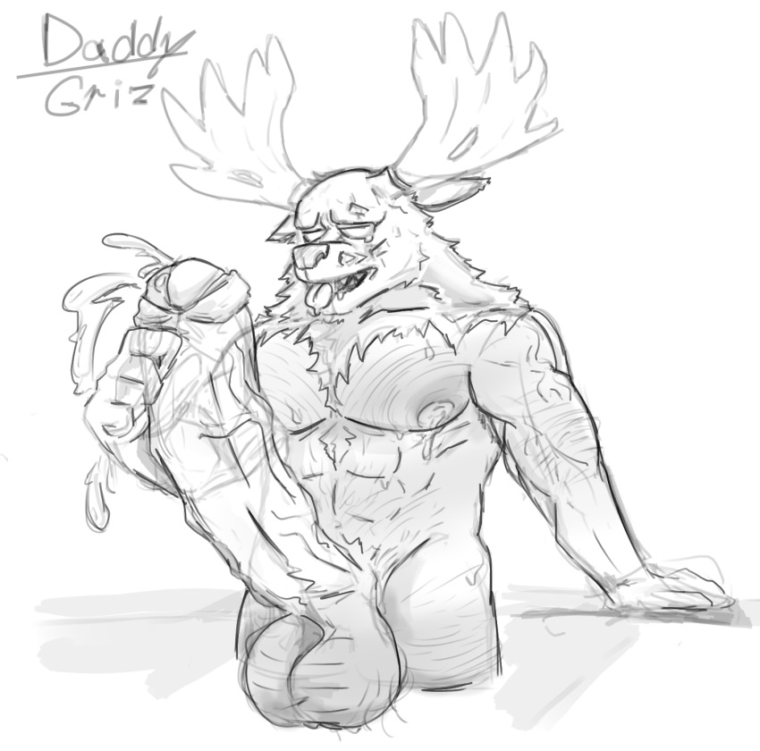 balls bane_perez bara chest_hair daddy_griz deer furry furry_only hairy hyper hyper_balls hyper_penis identity_v male male_only muscular muscular_male penis