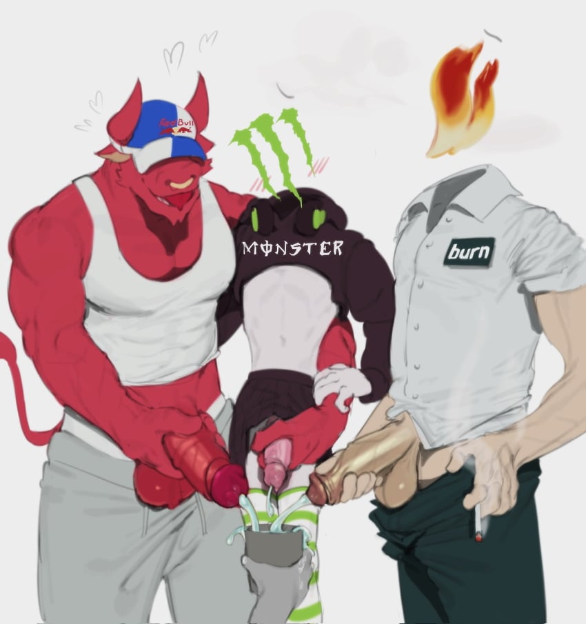 3boys anthro anthrofied big_penis bottomwear bottomwear_aside burn cigarette circle_jerk clothed clothing color cum cum_together cumming cumming_together drinks energy_drink handjob helping_hand hi_res humanization humanized humanoid jerking jerkingoff kogito large_penis larger_male male_only masturbating masturbation monster_energy multiple_boys muscular muscular_male pecs pectorals penis penis_out red_bull smoking topwear