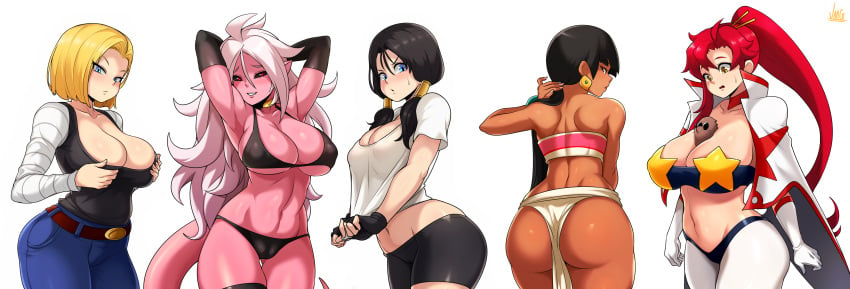 5girls android_18 android_21 ass big_ass big_breasts black_hair blonde_hair blue_eyes blue_jeans boota breasts brown_eyes cameltoe chel cleavage curvaceous curvy curvy_figure dragon_ball dragon_ball_fighterz dragon_ball_z female female_only jeans jmg large_breasts looking_at_viewer majin_android_21 multiple_girls pink_skin red_eyes red_hair space_yoko tengen_toppa_gurren_lagann the_road_to_el_dorado thighs videl yellow_eyes yoko_littner