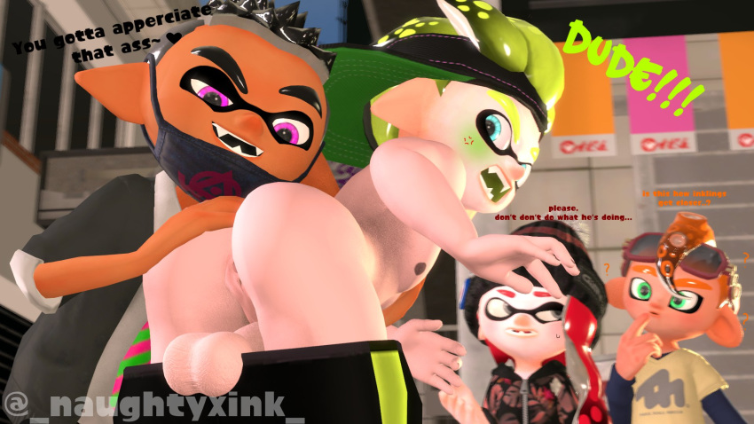 1girls 3boys 3d gay imminent_sex inkling inkling_boy inkling_girl naughtyxink octoling octoling_boy splatoon tagme text yaoi