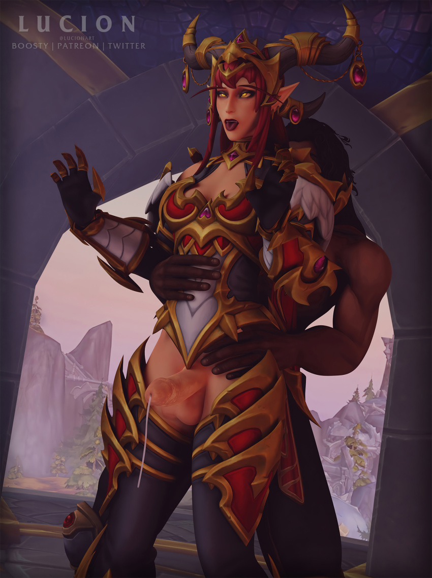 1boy 1futa 3d 3d_(artwork) alexstrasza blizzard_entertainment cum cum_inside cumshot dark-skinned_male dickgirl dragonflight erection futanari light_skin lucionart male_on_futa penetration sex tagme warcraft world_of_warcraft wrathion