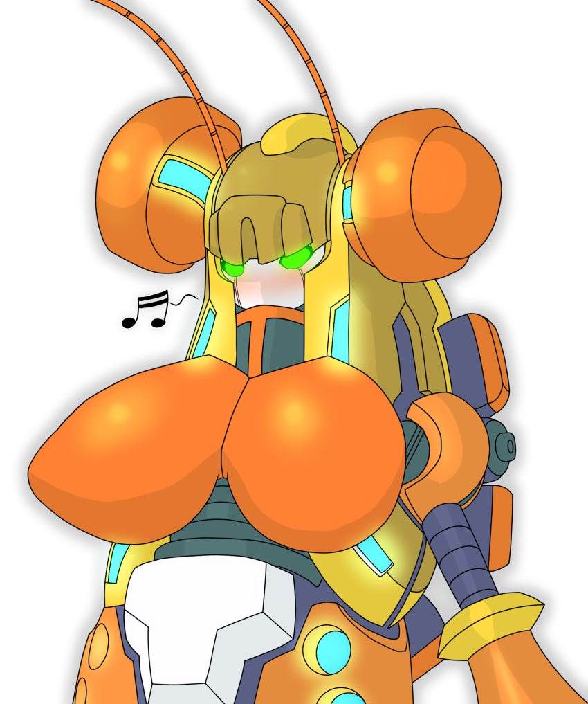 1girls android big_breasts blonde_hair blush female green_eyes insect_girl insects large_breasts long_hair mega_man mega_man_zero robot robot_girl sol_titanion solo uranium_777