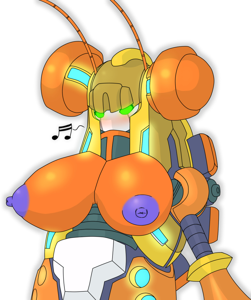 1girls android big_breasts blonde_hair blush female green_eyes insect_girl insects large_breasts long_hair mega_man mega_man_zero robot robot_girl sol_titanion solo uranium_777