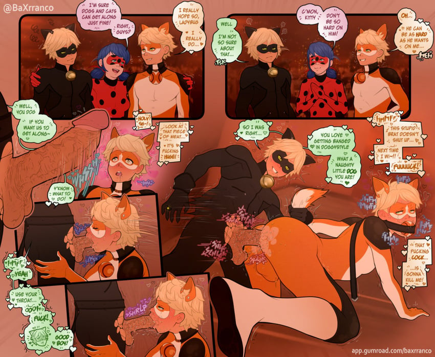 1girls 2boys 2d adrien_agreste anal anal_sex ball_gag baxrranco big_penis blonde_hair blowjob bulge cat_ears cat_noir comic comic_panel cousins dialogue dirty_talk dog_ears doggy_style dominant_male domino_mask felix_graham fellatio female femboy feminine_male flairmidable_(character) gay gay_sex girly human incest male male_focus maledom malesub marinette_cheng marinette_dupain-cheng miraculous_ladybug moaning moaning_in_pleasure sloppy_blowjob submissive_male superhero torn_bodysuit torn_pants yaoi