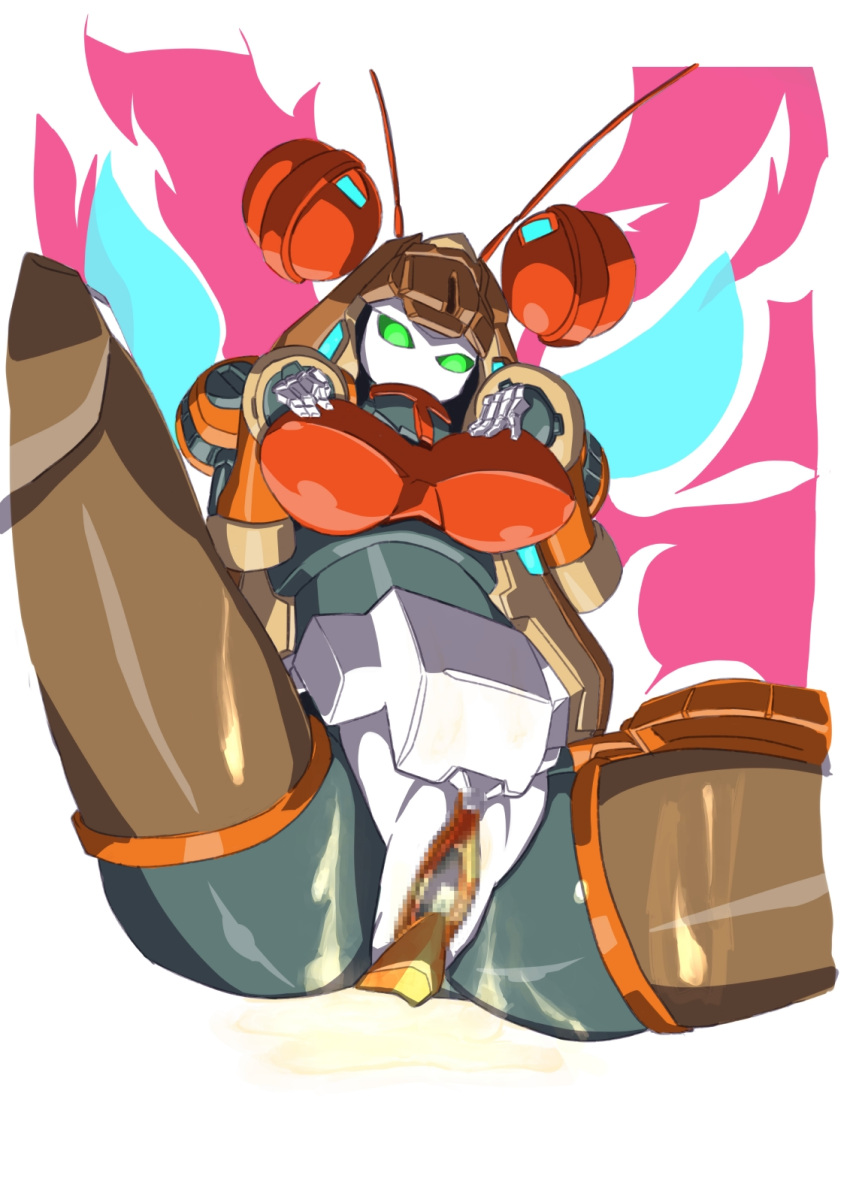 1girls after_sex after_vaginal big_breasts cum cum_in_pussy cum_inside female green_eyes insect_girl insect_wings insects looking_down marokko mega_man mega_man_zero pussy robot robot_girl sol_titanion solo spread_legs tagme thick_thighs wings