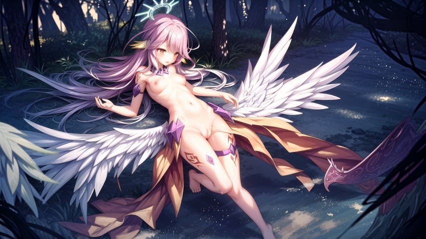 1girl ai_generated angel angel_wings bad_hands bare_legs belly_bulge breasts cams feathered_ears feathered_wings female female_only halo heart in_water jibril_(no_game_no_life) kemonomimi long_hair navel necklace no_game_no_life nude outdoors pink_eyes pink_hair pussy small_breasts solo spead_legs_up stable_diffusion tattoo tattoo_on_legs tentacle tentacles_around tentacles_vaginal trembling water wet_body wings