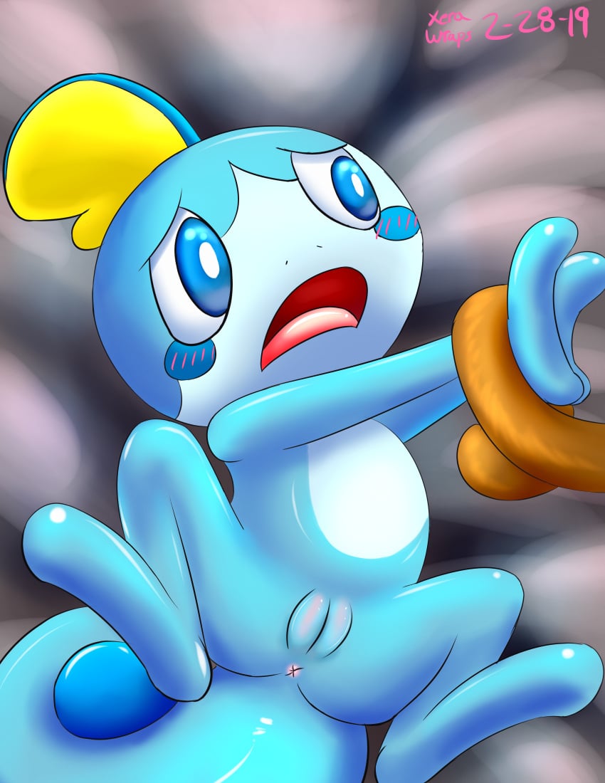 artist_name asshole blue_eyes blue_pussy blue_skin blush bondage eyes feral hands_tied hi_res looking_away offscreen_character pokémon_(species) pokemon pussy sobble spread_legs tail tears tongue xerawraps