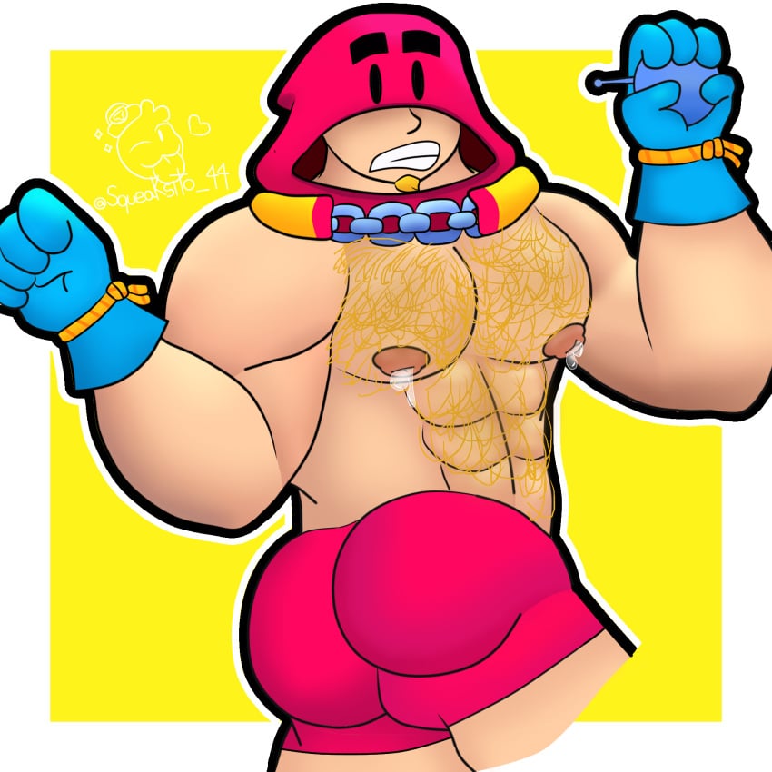 1boy ass bara big_ass big_butt brawl_stars bubble_butt gay grom_(brawl_stars) male male_only muscular muscular_male simple_background solo solo_male squeaksito tagme