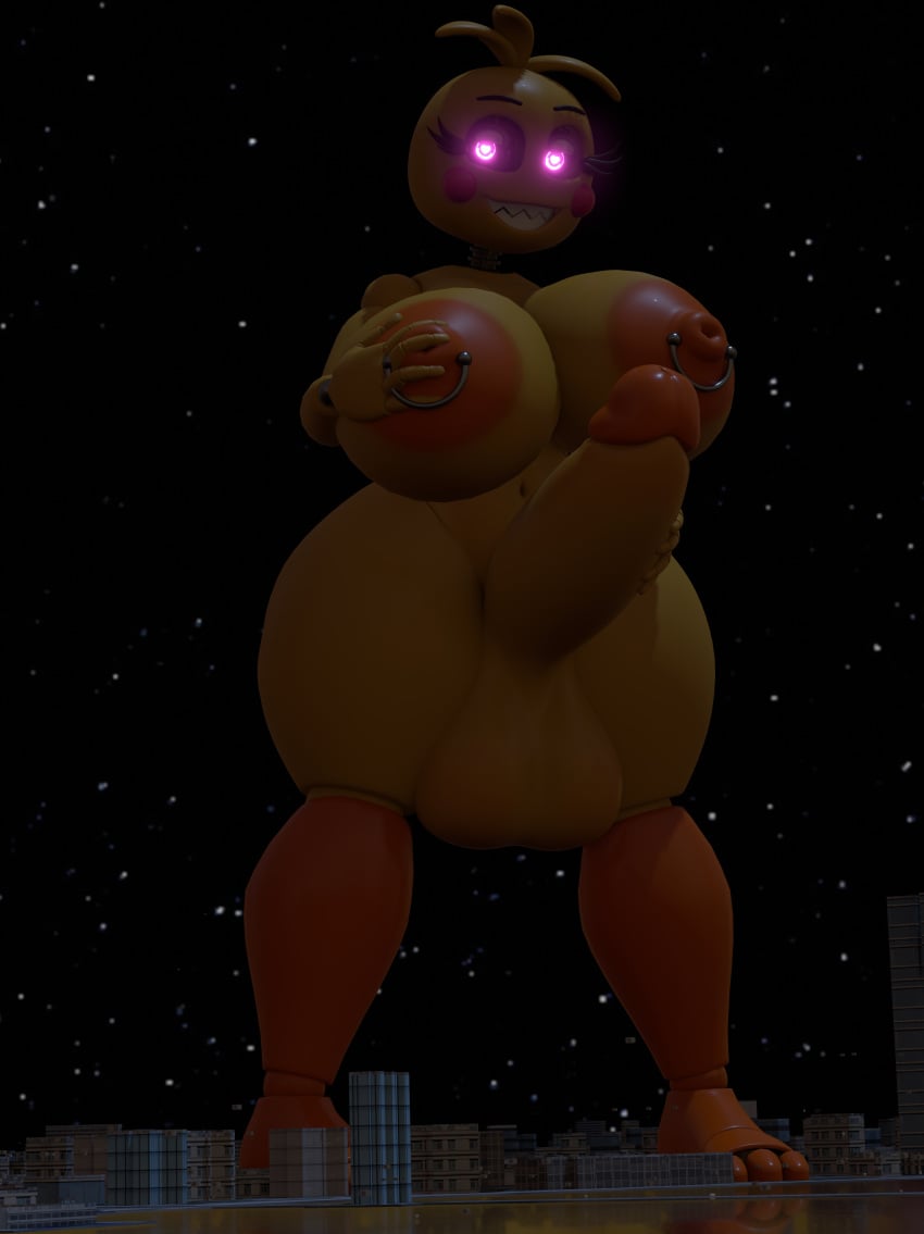 1futa 3d big_breasts bigger_female blender city completely_nude domination five_nights_at_freddy's five_nights_at_freddy's_2 futa_giantess futa_only futanari giantess goolba huge_balls huge_breasts huge_cock macro naked nude nude_futanari size_difference solo toy_chica_(fnaf)