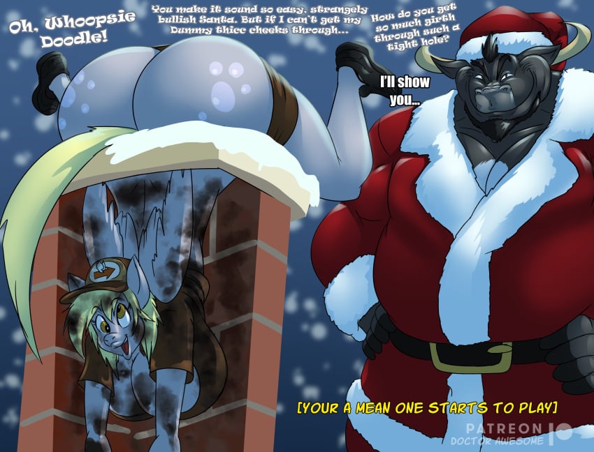 1girls ass christmas dr_awesomelbs english_text fan_character huge_ass huge_breasts huge_butt imminent_rape imminent_sex muffins_(mlp) my_little_pony patreon_logo patreon_username smooth_skin stuck stuck_in_chimney text thebigbadwolf01 typo