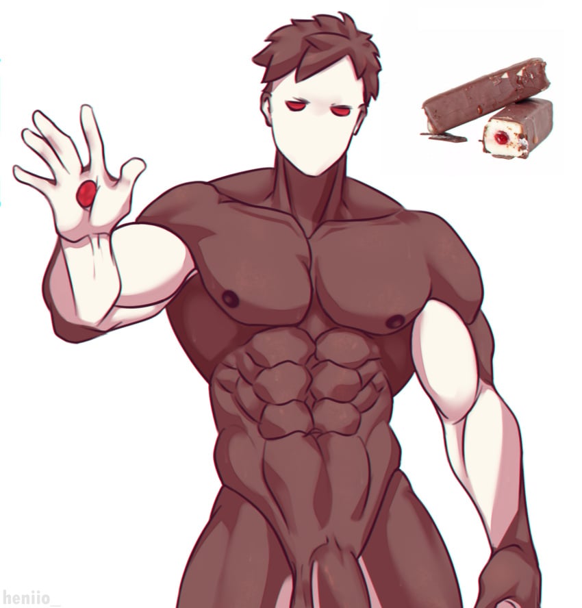 1boy abs balls bara food_creature heniio male male_only mouthless muscles muscular muscular_male naked naked_male nipples original_character pecs penis red_eyes solo solo_male