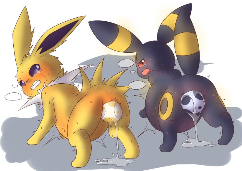 absurd_res belly big_belly birth both_pregnant darlondemonic duo eeveelution egg egg_from_pussy egg_laying female female/female feral group_birth group_egg_laying hi_res jolteon nintendo no_humans pokémon_(species) pokemon pokemon_(species) pregnant pregnant_female pregnant_feral push pushing umbreon