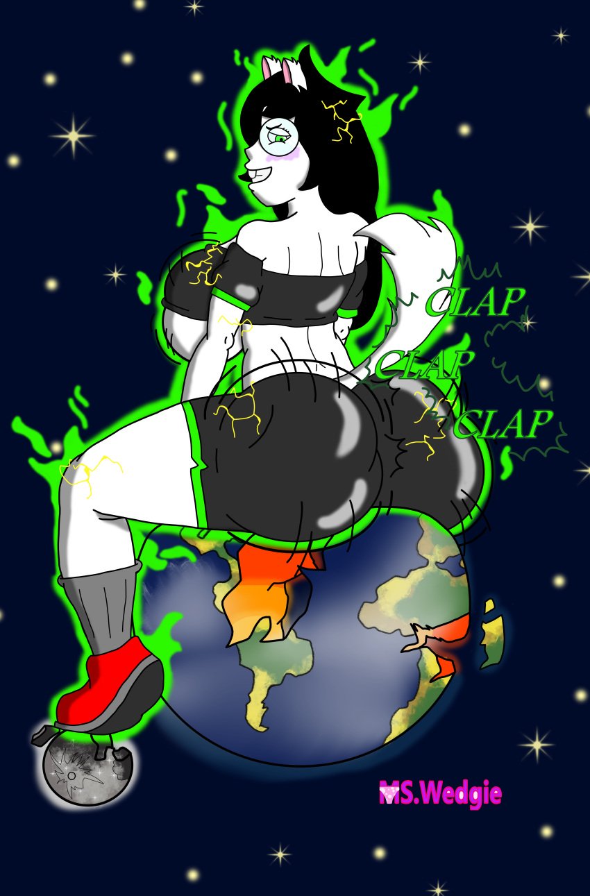 ass_clap ass_clapping ass_crush black_hair cosmic dog_ears dog_tail giant_ass giantess gigantic_ass gigantic_butt glasses green_eyes green_glow homestuck in_space jade_harley mswedgie123 no_sex planet planet_earth planet_sitting planet_sized space twerking white_skin world_destruction yoga_ball