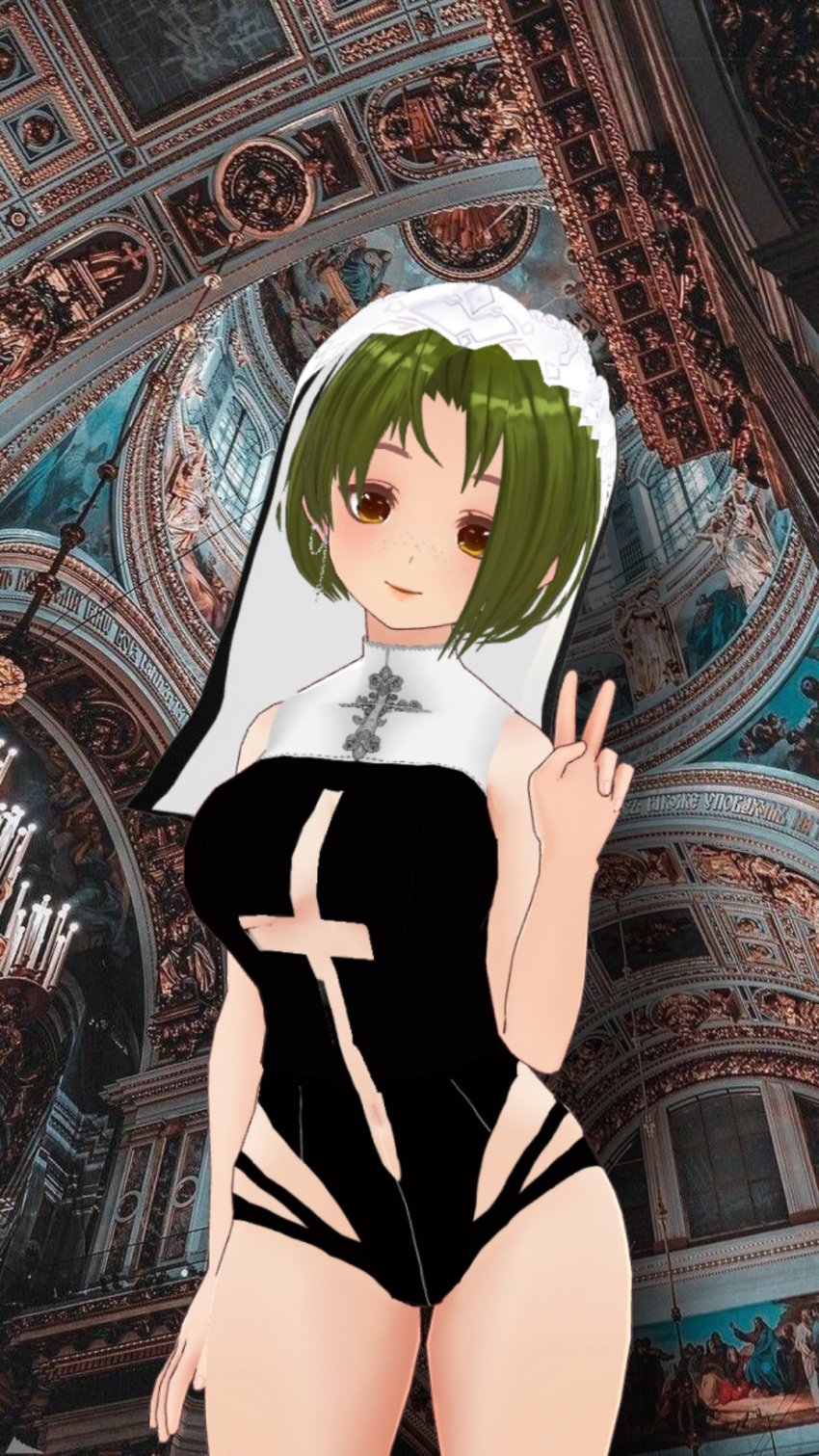 brown_eyes colombian cross ear_piercing earrings female female_focus fingerless_gloves flat_chest freckles goth goth_girl gothic green_hair green_nails hispanic hispanic_virtual_youtuber latam_virtual_youtuber light-skinned_female light_skin nun ryumi ryumivt short_hair small_breasts twitch twitch.tv virtual_youtuber vtuber yellow_eyes youtube youtube_hispanic