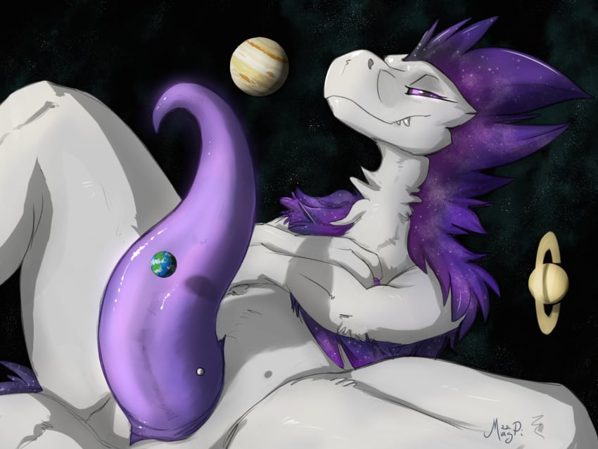 2023 4:3 animal_genitalia anthro arms_crossed_under_breasts digital_media_(artwork) dinosaur dromaeosaurid erection genital_slit genitals hi_res jupiter_(planet) lambda_(magpi) macro magpi male moon nonbinary_(lore) penis planet planet_earth purple_penis reptile saturn_(planet) scalie slit solo starry_fur tapering_penis theropod utahraptor