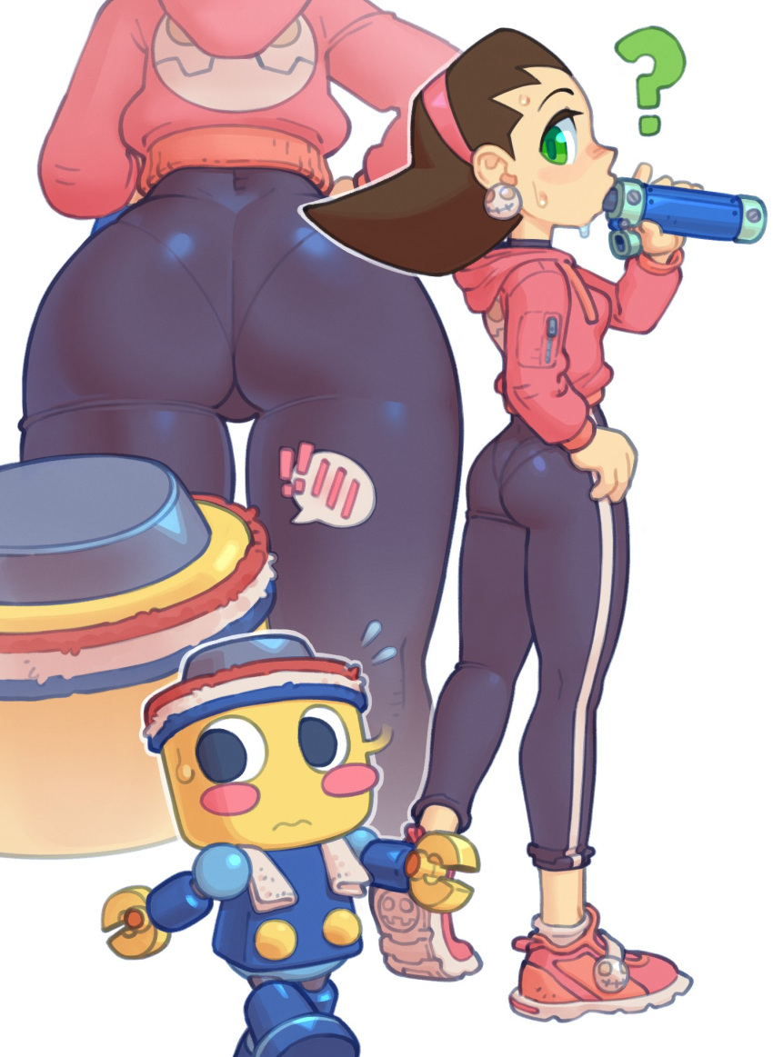 1girls 2022 ass ass_focus blush darkbot mega_man mega_man_legends panties panties_visible_through_clothing servbot sweat tron_bonne yoga_pants