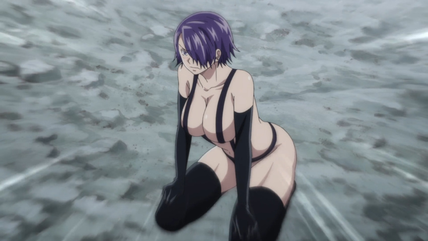 1girls 2023 ass blush breasts elbow_gloves ethel_borgnine large_breasts lidenfilms muscular_thighs official_art purple_eyes purple_hair screencap short_hair thick_thighs thighhighs thighs tummy underwear yuusha_ga_shinda!