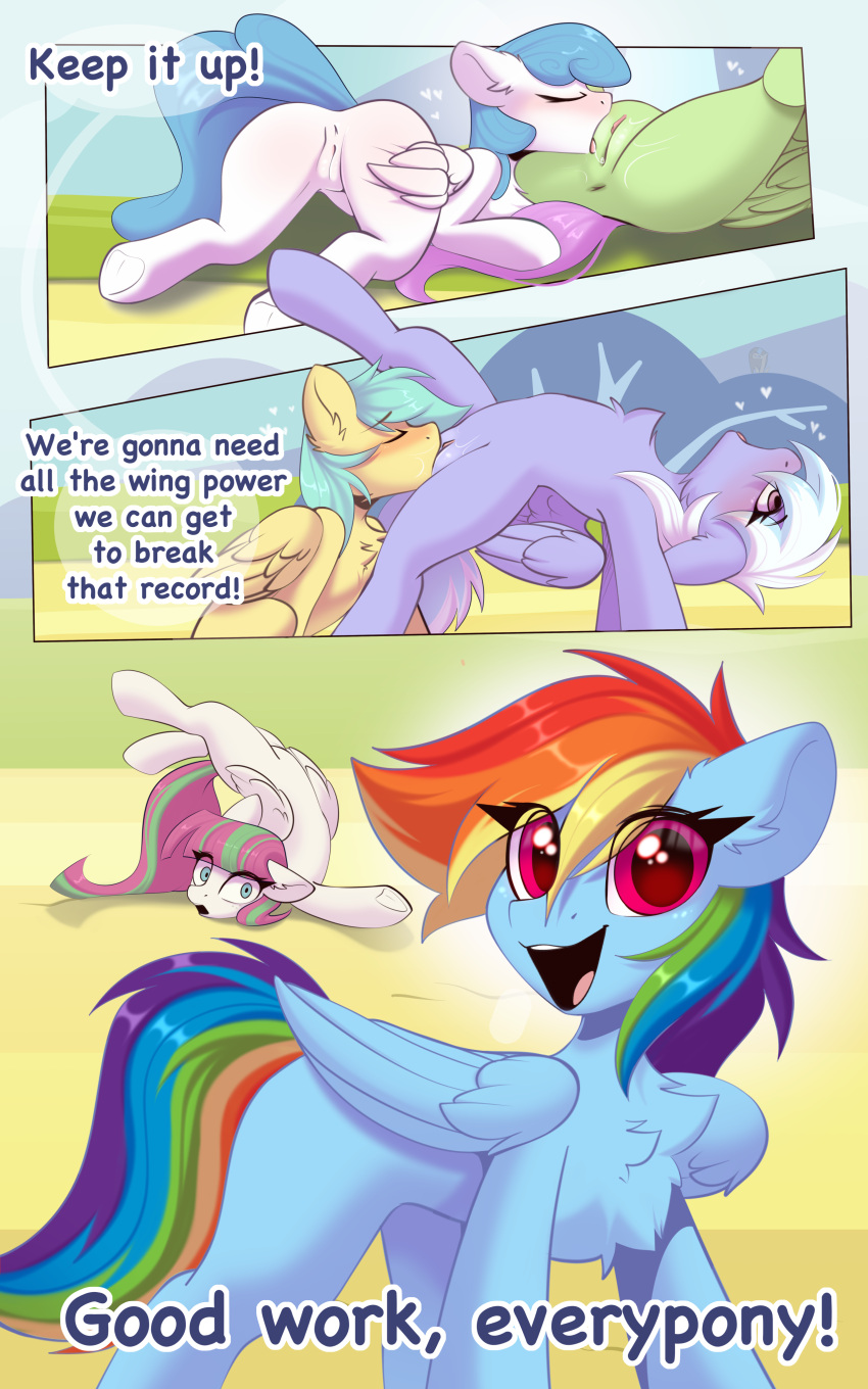 absurd_res anus blossomforth_(mlp) cloud_chaser_(mlp) comic cunnilingus english_text equid equine female female/female feral flexible friendship_is_magic genitals hasbro hi_res kebchach keetch10 mammal my_little_pony oral pegasus pussy rainbow_dash_(mlp) sex text vaginal_penetration wings yuri