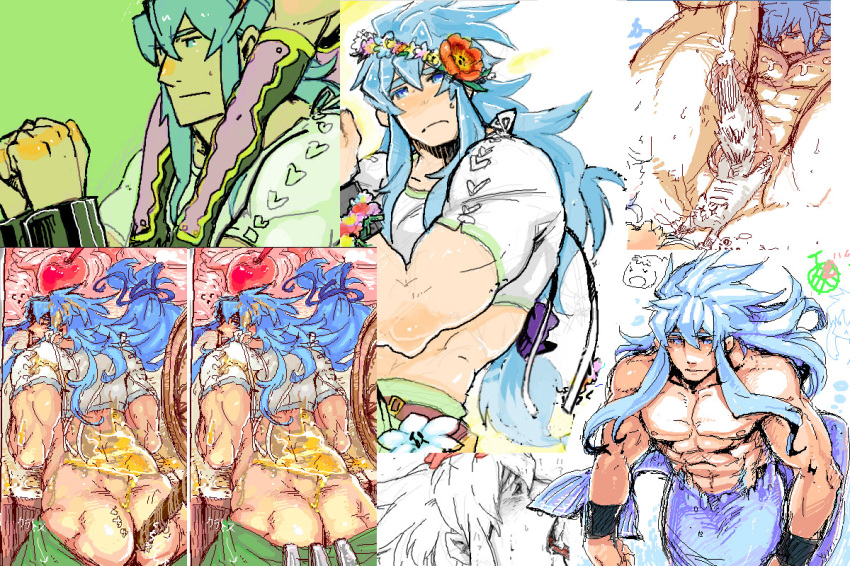 ass bara blue_eyes blue_hair cum handcuffs human male male_only muscle penis regal_bryant tales_of_(series) tales_of_symphonia yaoi zelos_wilder