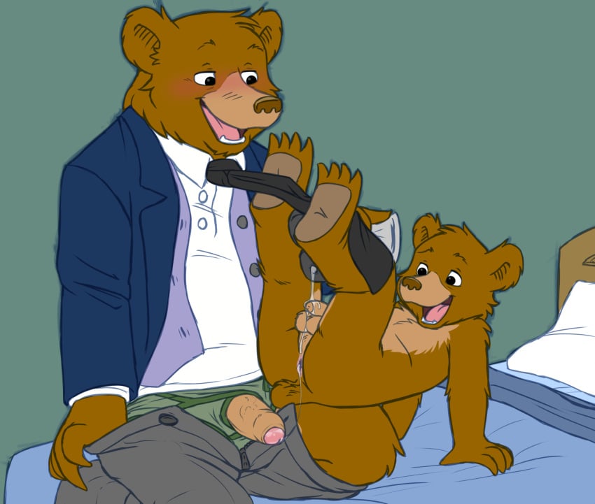 2boys adult after_anal anthro anthro_on_anthro anus_peek balls bear blush brown_fur chest_fluff chest_tuft child claws clothing cobalthusky cum cum_in_ass cum_on_penis cum_string ear_tuft father_and_son father_bear feral feral_on_feral feral_only flaccid_penis foot_fetish furry furry_only gay head_tuft humanoid_penis incest leaking_cum legs_up little_bear looking_at_partner looking_at_penis lube male male_only multiple_males multiple_penises necktie nude older_male on_bed open_fly pants_down paws penis_out penis_size_difference pleasure_face post_orgasm shoulder_tuft size_difference small_penis suit uncut underwear_open ursid veiny_penis yaoi young younger_male