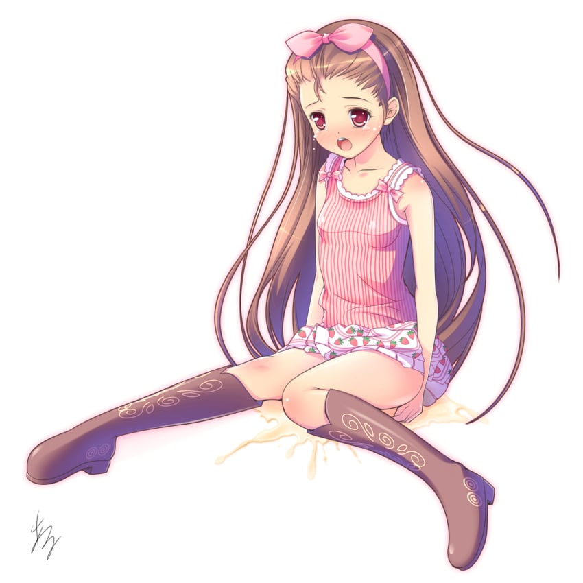 accident al_azif_(artist) blush clothing idolmaster minase_iori pee_accident peeing peeing_self skirt tagme urinating_female urine urine_puddle