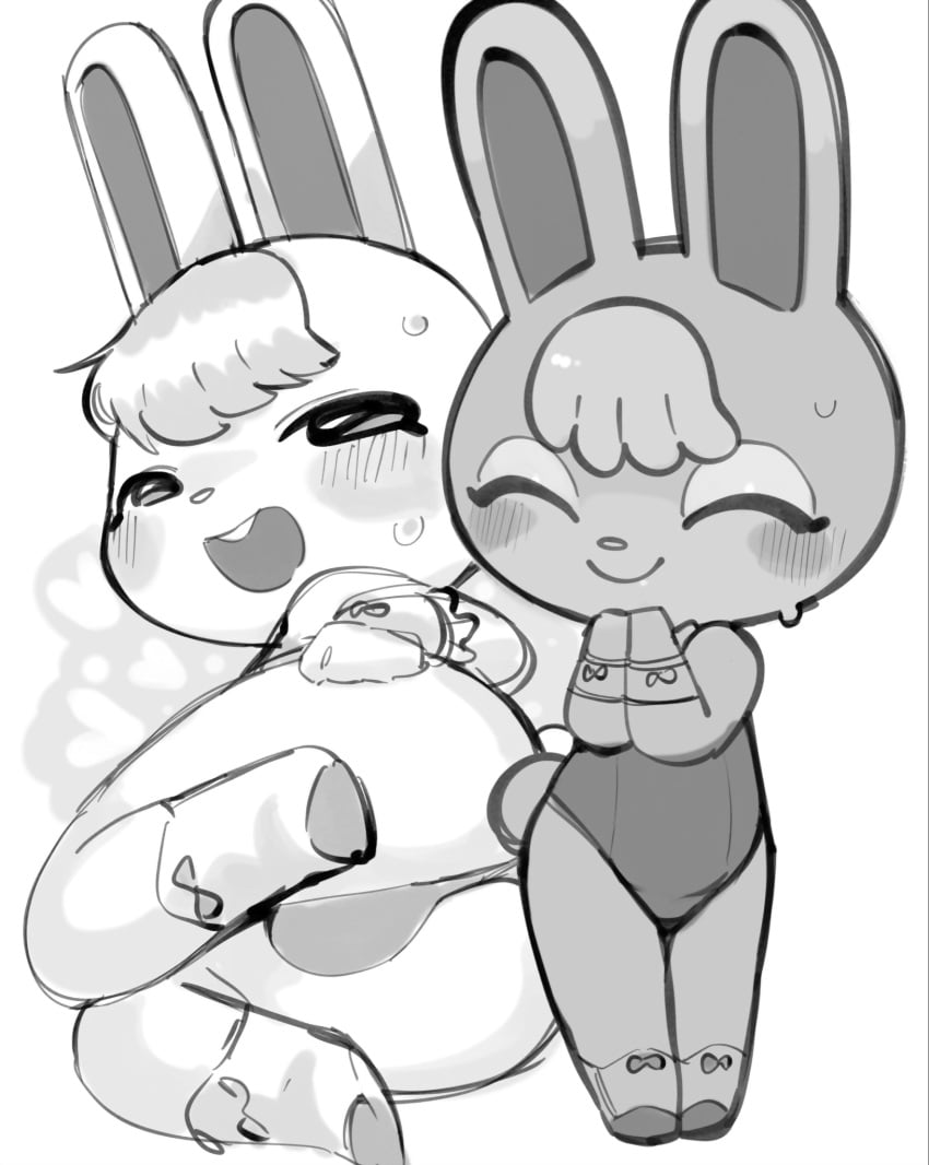 animal_crossing ass blush buckteeth bulge bunnysuit closed_eyes fur girly male male_only nintendo oposa rabbit sasha_(animal_crossing) uyu video_games