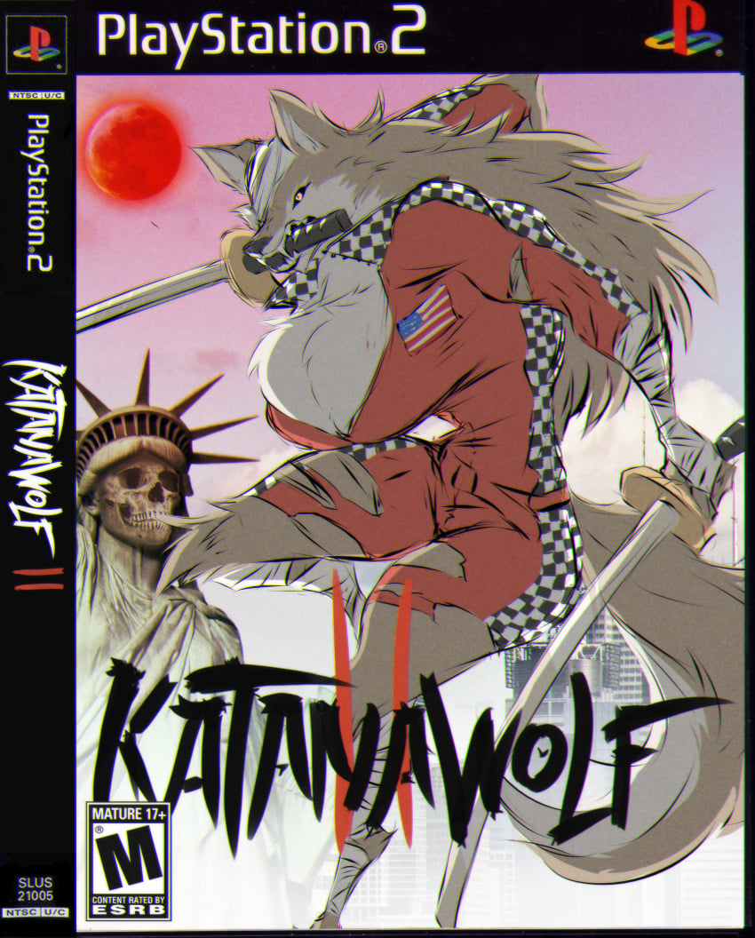 2023 american_flag big_breasts dullvivid female furry katana parody playstation_2 skull statue_of_liberty tagme wolf_girl