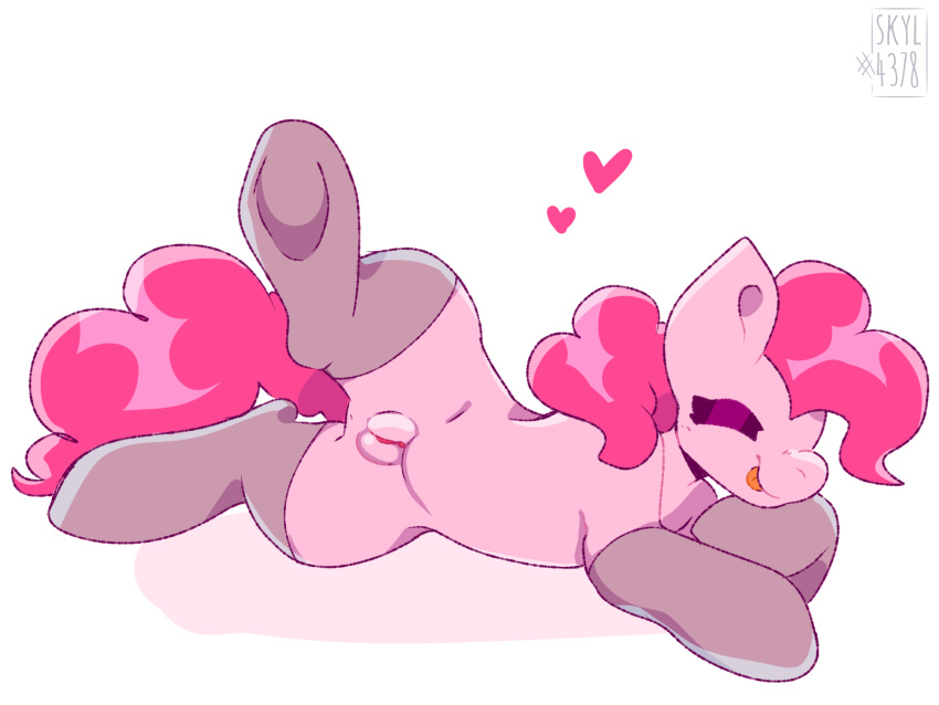 closed_eyes clothing female feral friendship_is_magic genitals hasbro hi_res inviting legwear my_little_pony one_eye_closed pinkie_pie_(mlp) plump_labia presenting pussy skyl4378 solo spread_legs spreading stockings tongue tongue_out wink