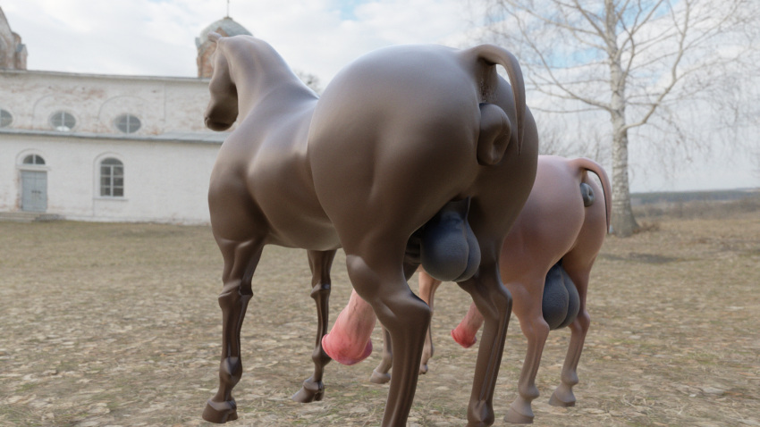 16:9 3d_(artwork) animal_genitalia animal_penis anus balls big_anus big_balls big_penis digital_media_(artwork) duo duo_focus equid equine equine_anus equine_genitalia equine_penis erection feral flaccid flared_penis genitals group half-erect hi_res horse horsecock horsejustice male male/male male_focus mammal outside penis photo_background photography_(artwork) photorealism puffy_anus sky sun vein veiny_penis widescreen