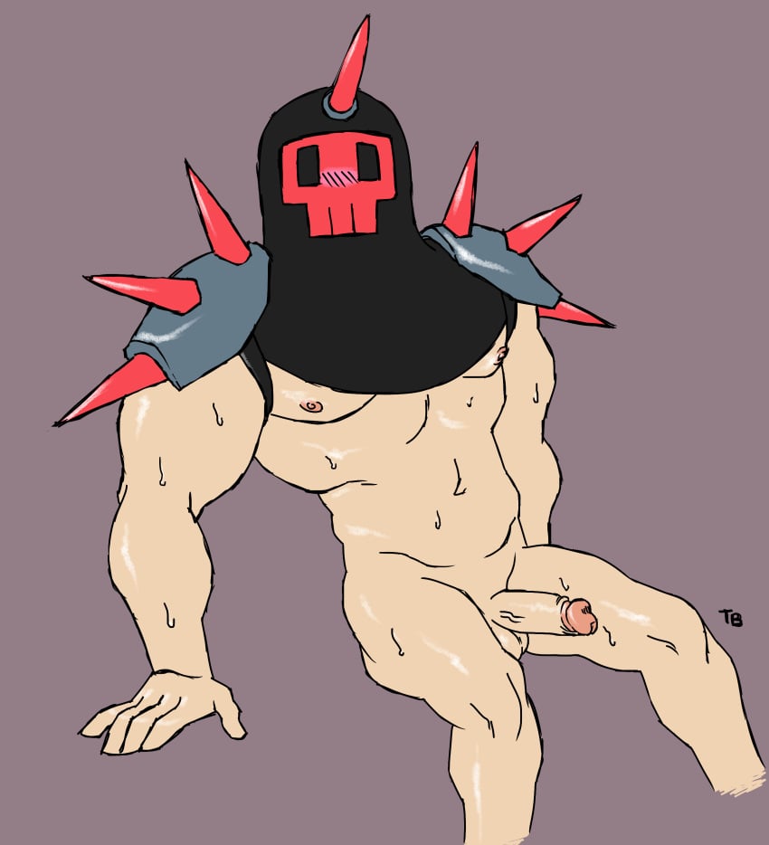 1boy blush blush_lines dustin_armstrong glistening glistening_body highlights_(coloring) light-skinned_male lisa_(series) lisa_the_joyful lisa_the_painful looking_at_viewer male male_only mask masked_male muscular muscular_male naked naked_male penis rando_(lisa_the_painful) rando_mask shy solo solo_male tinybeasts