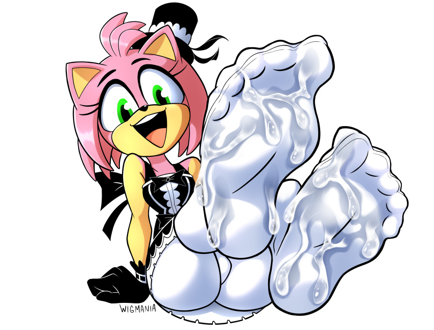 absurd_res amy_rose anthro barefoot bodily_fluids clothing cum cum_on_feet cum_on_stockings detailed_feet eulipotyphlan feet female foot_fetish foot_focus genital_fluids goth gothic_lolita hedgehog hi_res legwear lolita_(fashion) mammal nylon sega soles solo sonic_(series) sonic_the_hedgehog_(series) stockings tights toes white_clothing white_legwear white_stockings white_tights wigmania