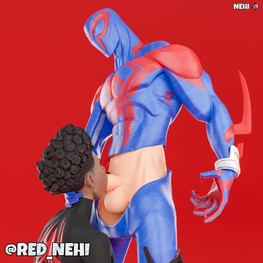 3d blowjob dark-skinned_male dark_skin flowerfang gay gay_blowjob gay_sex interracial interracial_sex male male_only marvel melanin miguel_o'hara miles_morales miles_morales_(spider-verse) red_nehi spider-man spider-man_2099 teen_boy yaoi