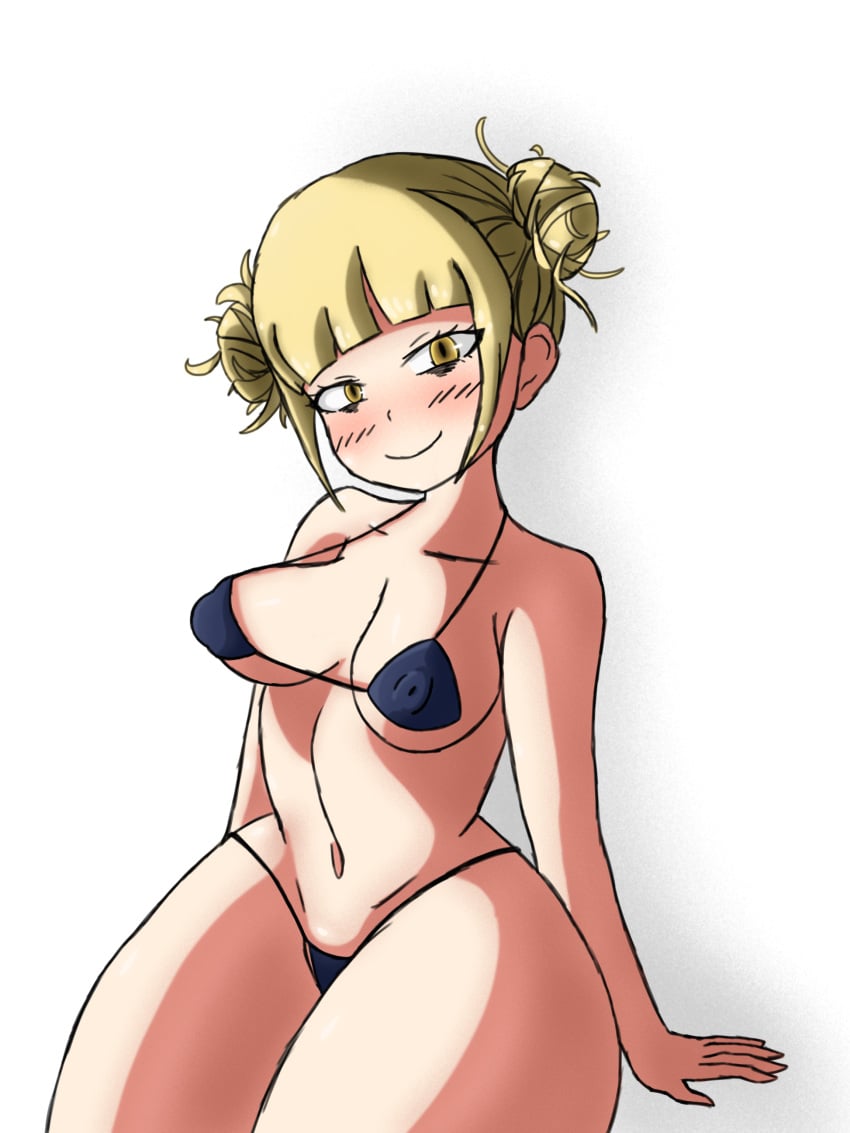 big_ass big_breasts big_nipples clothed clothed_female female female_only himiko_toga looking_at_viewer my_hero_academia nipples patas_(artist) straight_hair swimsuit xdd yellow_eyes yellow_hair